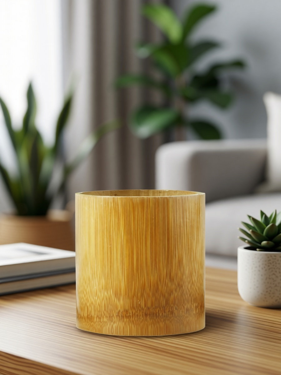 Sustainable Living Officer - Handgefertigter Nachhaltiger Bambus-Blumentopf für Zimmerpflanzen, Schreibtisch,